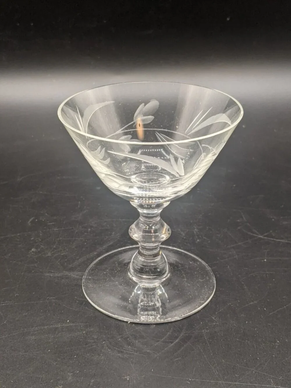 Vtg Cocktail Glasses Champagne Sherbets Set of 6 Clear Etched Floral 4 oz NOS